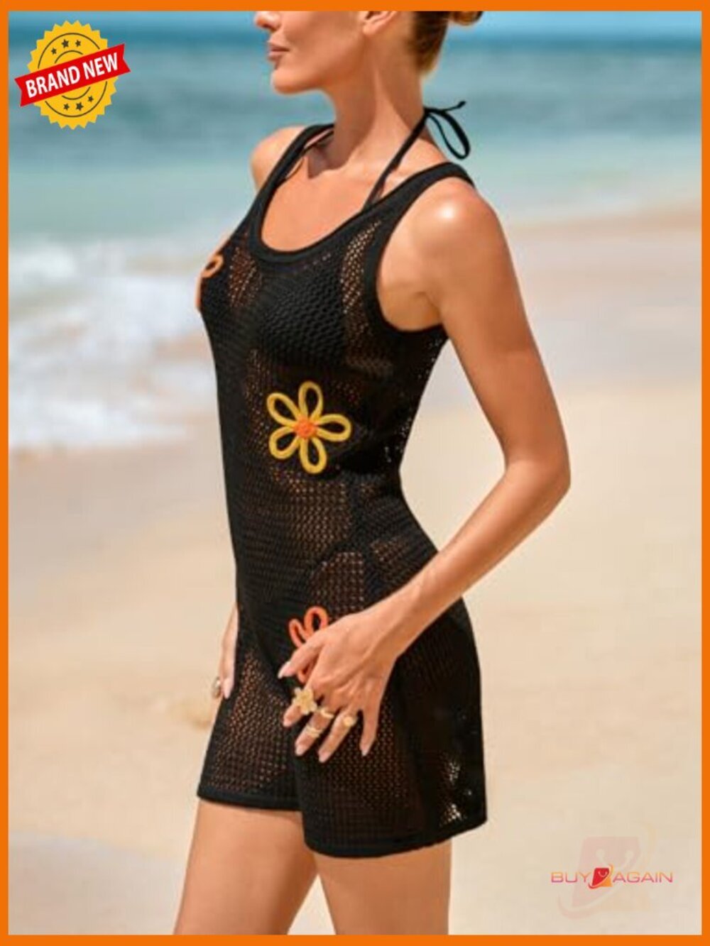 Crochet Beach Cover Up Dress Sleeveless 3D Floral Swimsuit Coverup - Picture 3 of 6